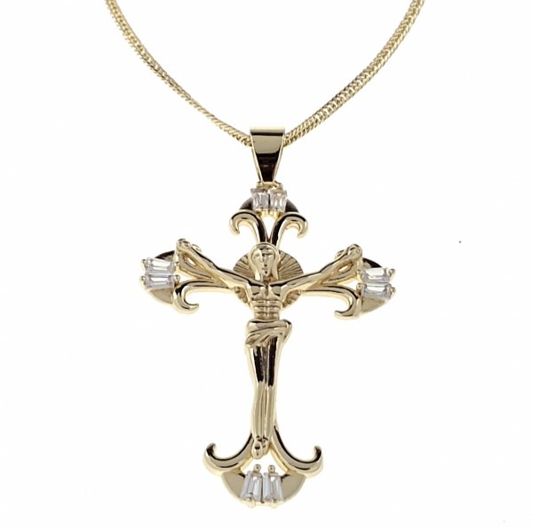 032d Złota zawieszka błyszcząca pozłacana 14k krzyż