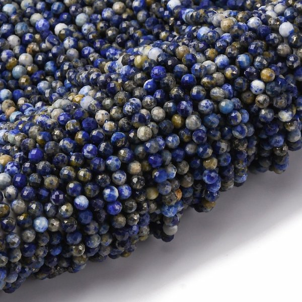 2282 Naturalne koraliki  lapis lazuli, okrągłe, fasetowane, 4,5 mm, otwór: 0,7 mm, około 87~88 szt./sznur