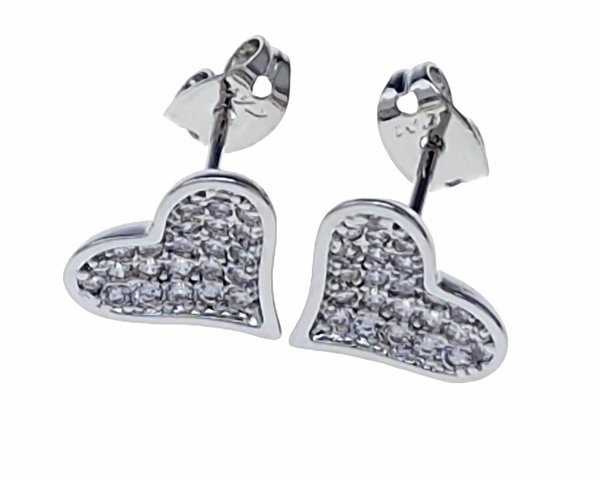 309a Kolczyki srebrne pozłacane białym złotem wtyczki serce