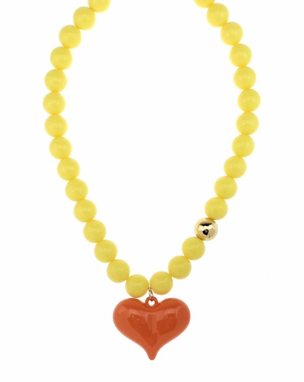 sz265 Złoty naszyjnik 46+5cm stal chirurgiczna koraliki akrylowe serce