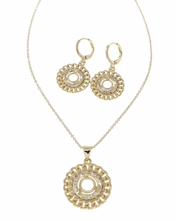 1111 Komplet kolczyki, naszyjnik 40+5cm pozłacany 14k cyrkonie