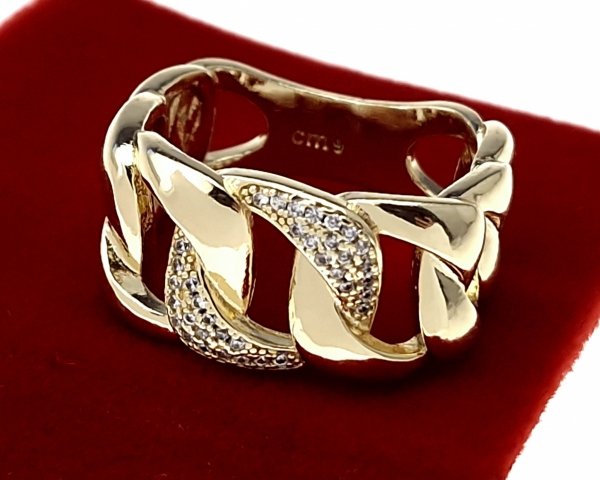 2212a Pierścionek złoty pozłacany 14k cyrkonie 