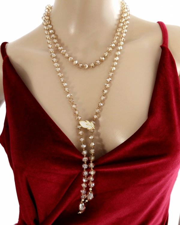 1316 Złoty łańcuszek naszyjnik 100cm stal chirurgiczna 316L kryształki