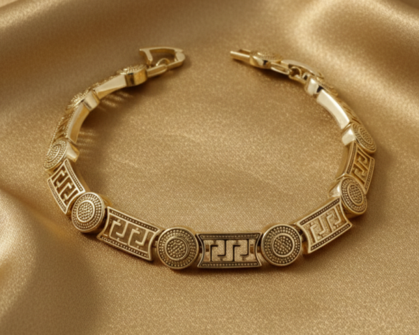 341b Bransoletka elegancka złota 16+2cm pozłacana 14k wzór grecki