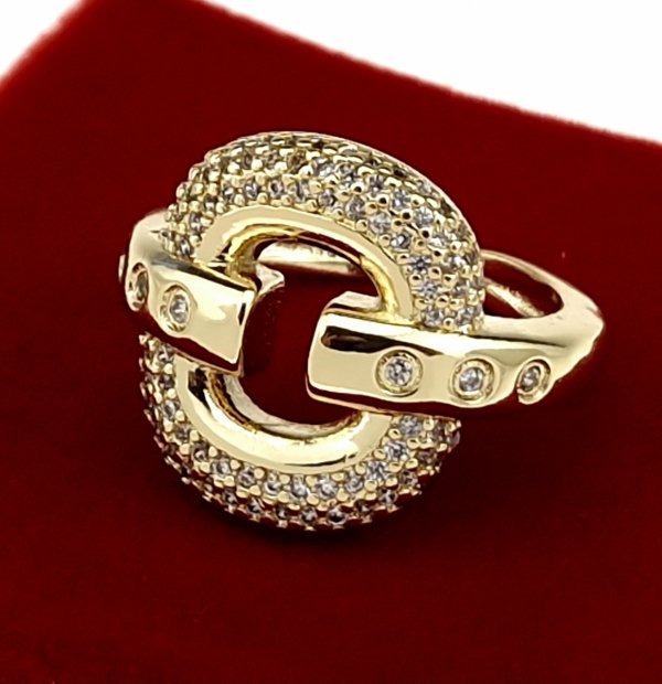4067 Pierścionek złoty pozłacany 14k cyrkonie 