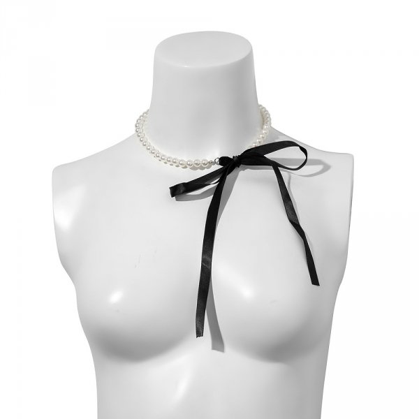 2819c Naszyjnik choker  38cm wstążka satynowa kokardka