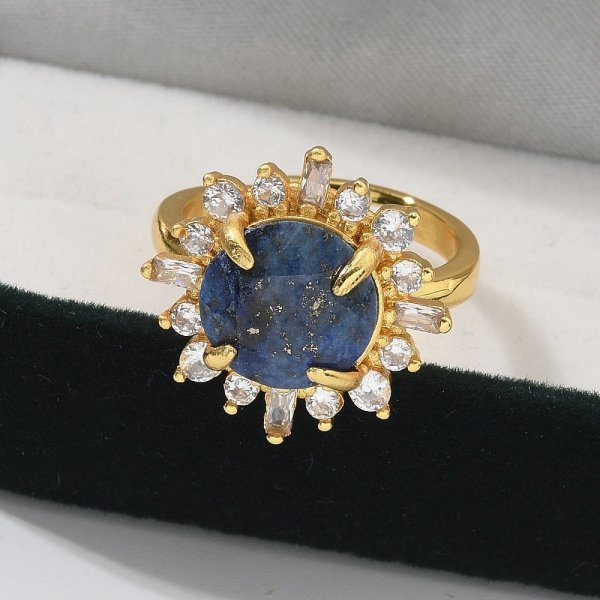 4582 Pierścionek złoty pozłacany 14k lapis lazuli kamień naturalny regulowany