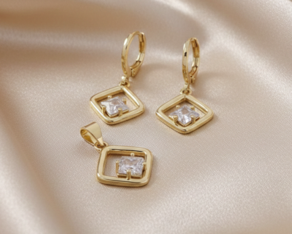 4965 Komplet złoty pozłacany 14k kolczyki zawieszka 