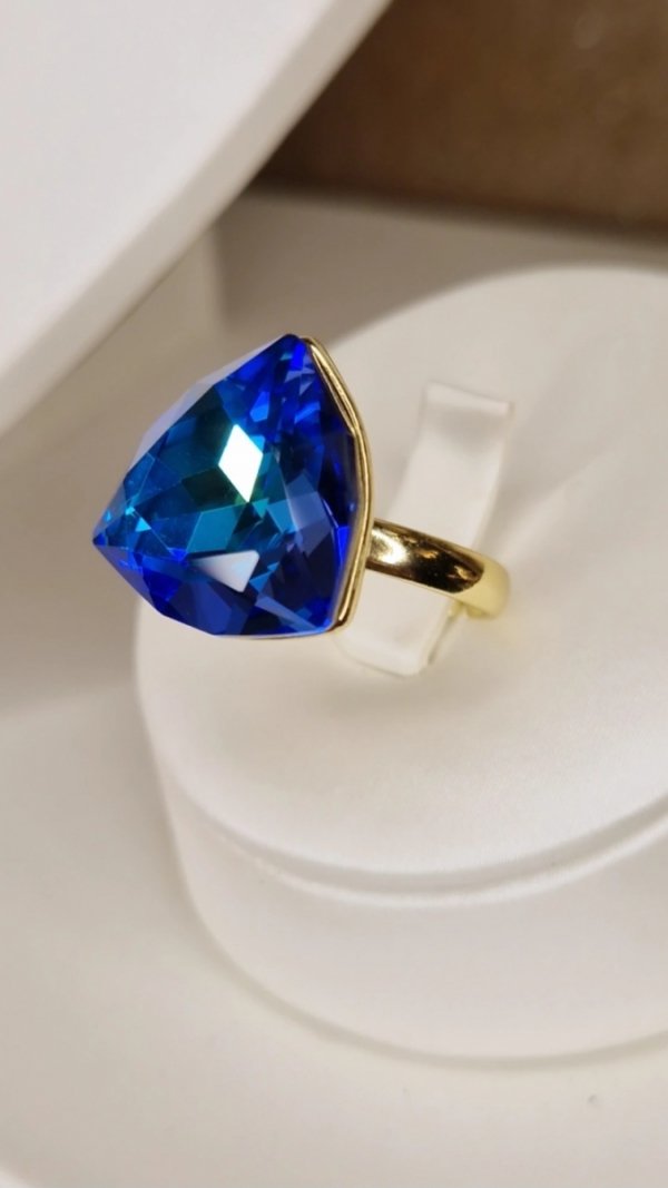 1027 Pierścionek złoty pozłacany 14k regulowany kryształek