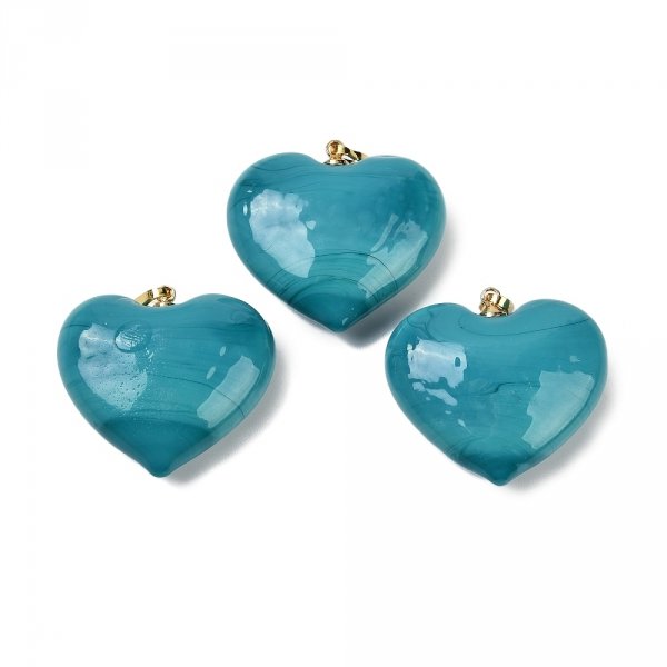 sz27 Zawieszka lampwork ręcznie robiona serce turkusowe