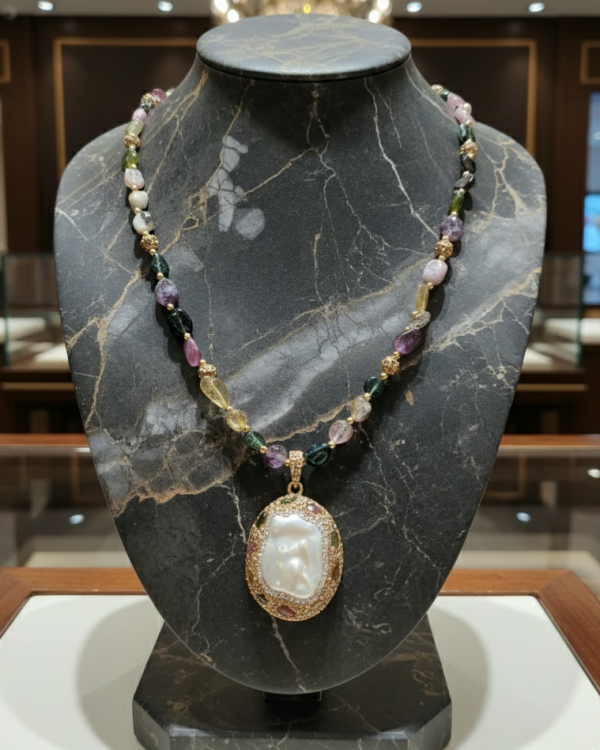 1491 Naszyjnik mix kamieni 60+5cm pozłacany 14k 