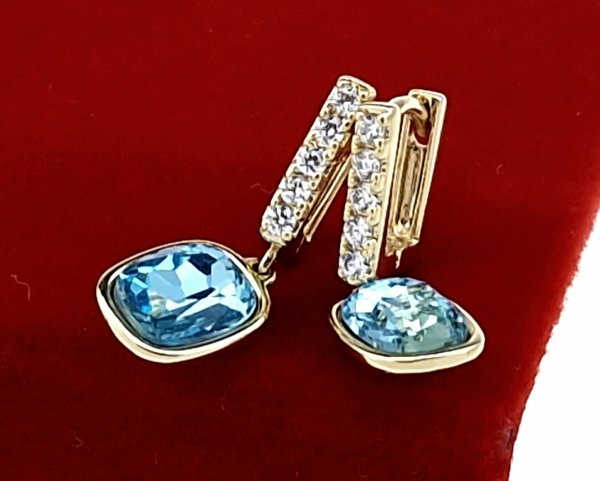 1450 Kolczyki złote pozłacane Austrian Crystal wiszące 14K cyrkonie Xuping 