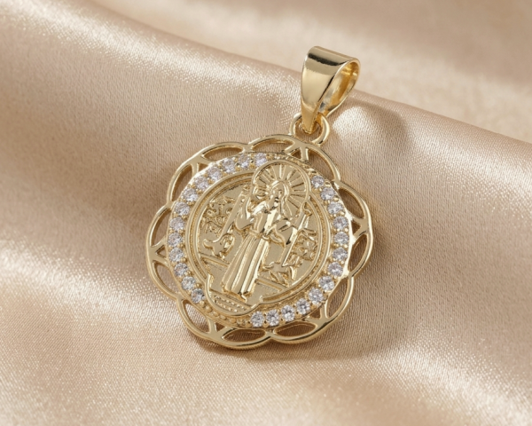 1586e Złota zawieszka błyszcząca pozłacana 14k medalik