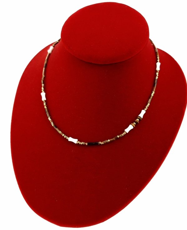 3728b Złoty łańcuszek tygrysie oko hematyt kamień naturalny 41+5 stal chirurgiczna naszyjnik