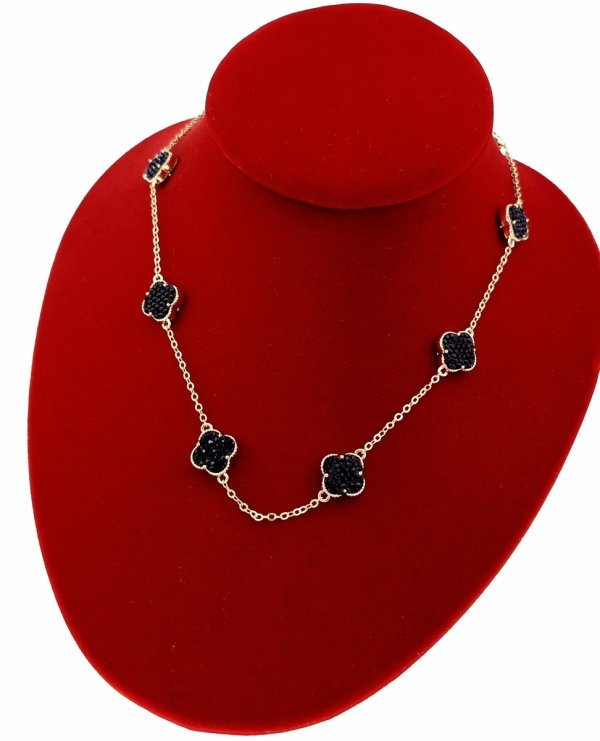 0357 Złoty łańcuszek naszyjnik 45+5cm pozłacany 14k cyrkonie koniczyna marokańska