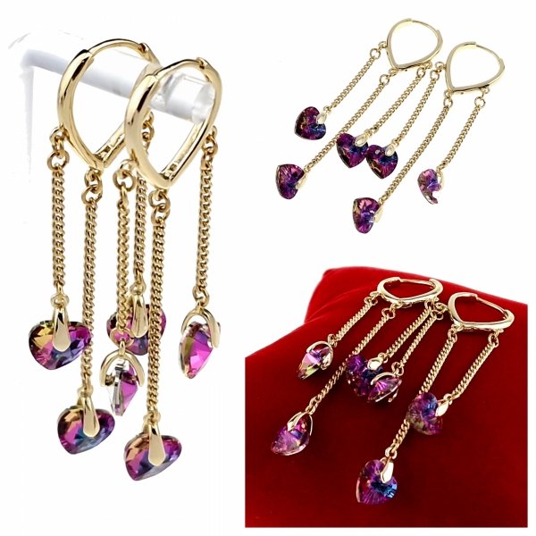 796 Kolczyki złote pozłacane Austrian Crystal wiszące 14K cyrkonie Xuping 