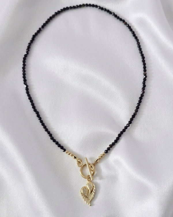 1937f Naszyjnik turmalin kamień naturalny 43cm stal chirurgiczna nierdzewna naszyjnik