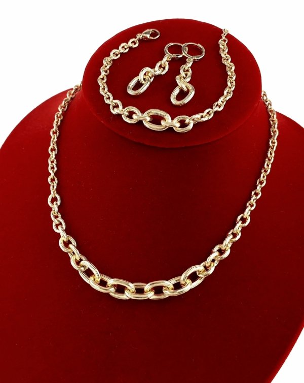 n101 Komplet złoty pozłacany 14k kolczyki łańcuszek 40+5cm, bransoletka 17+3cm