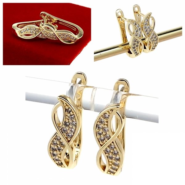 3318 Kolczyki złote pozłacane wiszące 14K cyrkonie 