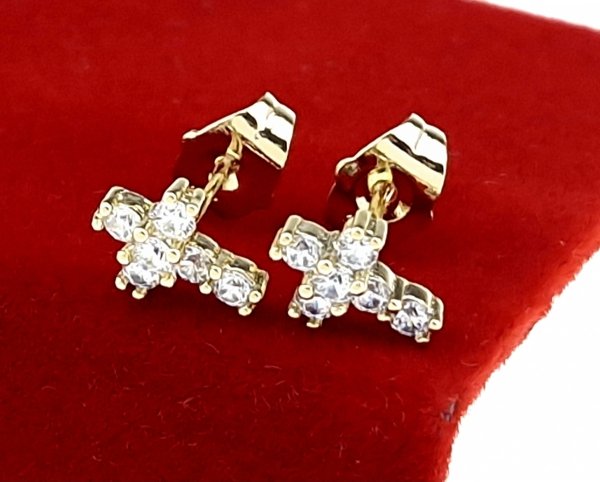 2507b Kolczyki złote pozłacane cyrkonie wtyczki 14K Xuping krzyżyki 