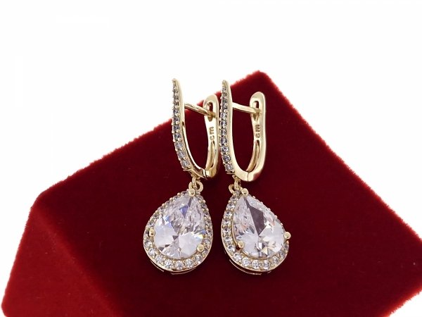 1434 Kolczyki złote pozłacane wiszące 14K cyrkonie