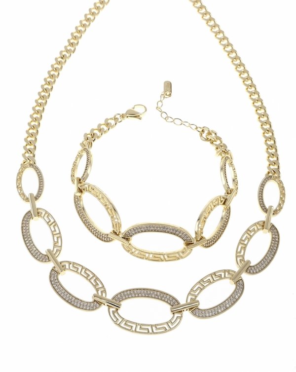 n59 Komplet złoty pozłacany 14k naszyjnik 40+5cm, bransoletka 17+3cm wzór grecki