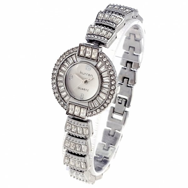 4553 Ekskluzywny damski srebrny zegarek Kurren klasyk cyrkonie