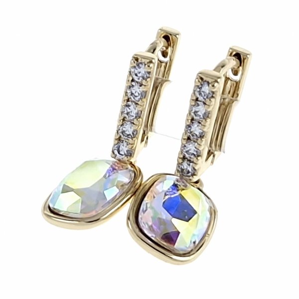 0291 Kolczyki złote pozłacane wiszące 14K cyrkonie Austrian Crystal