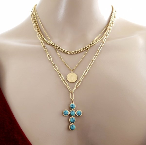 1359 Złoty łańcuszek 40-45+5cm naszyjnik stal chirurgiczna nierdzewna 316L krzyż