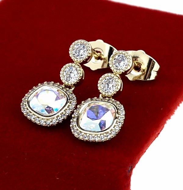 2626 Kolczyki złote pozłacane 14k wiszące Austrian Crystal