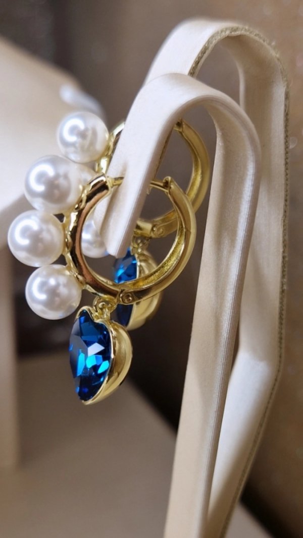 4345 Kolczyki złote pozłacane Austrian Crystal wiszące 14K cyrkonie Xuping serce perły