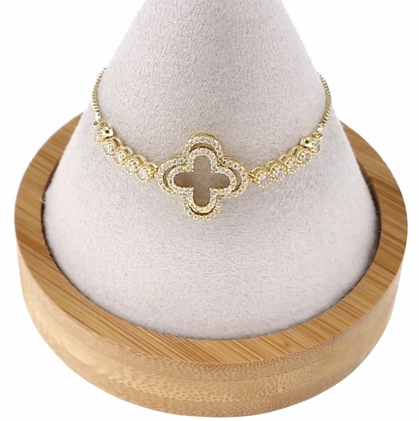 3178 Bransoletka elegancka pozłacana 14k zaciągana koniczyna marokańska