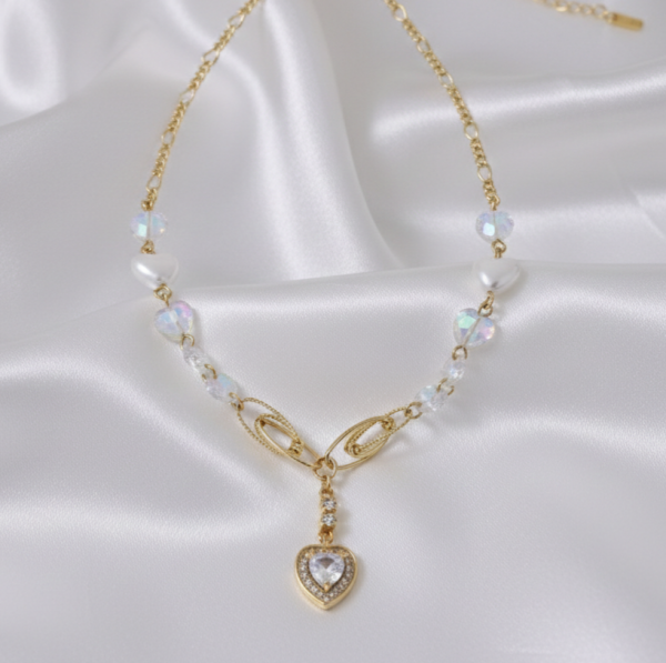 816 Złoty łańcuszek naszyjnik 40+5cm pozłacany 14k serce 