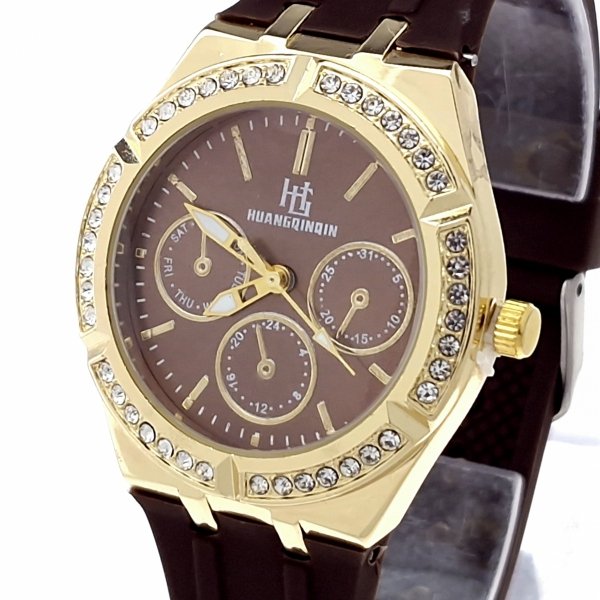 3724d Ekskluzywny damski złoty zegarek błyszczący cyrkonie klasyk silikonowy pasek