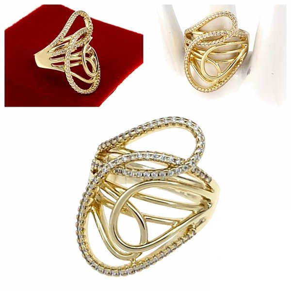 4224 Pierścionek złoty zaręczynowy błyszczący cyrkonie pozłacany 14k