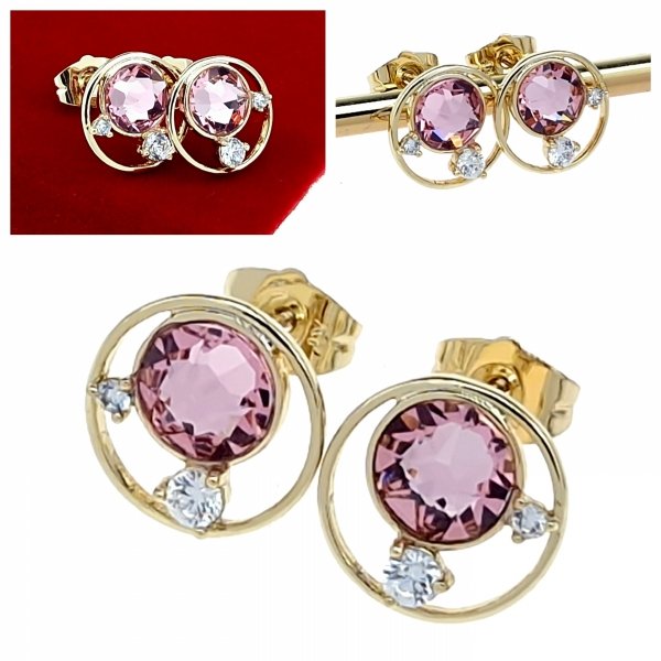 2190c Kolczyki złote pozłacane cyrkonie wtyczki 14K Xuping Austrian Crystal