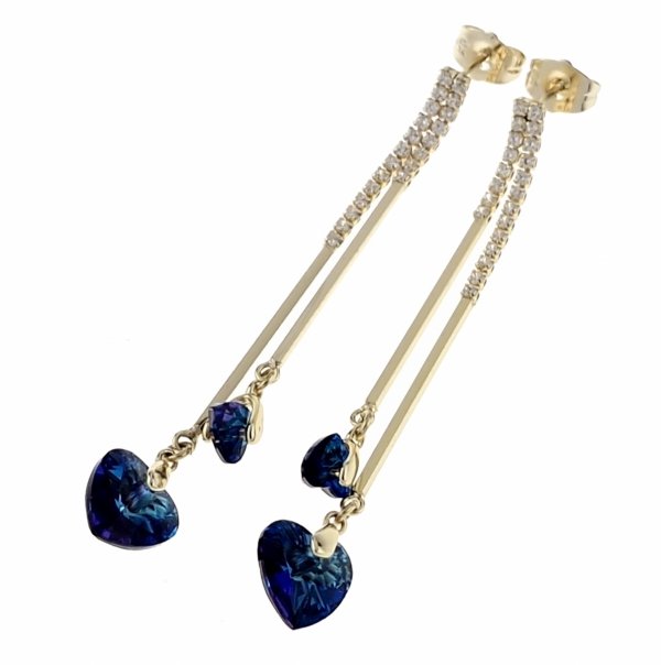 1764a Kolczyki złote pozłacane Austrian Crystal wiszące 14K cyrkonie Xuping serce