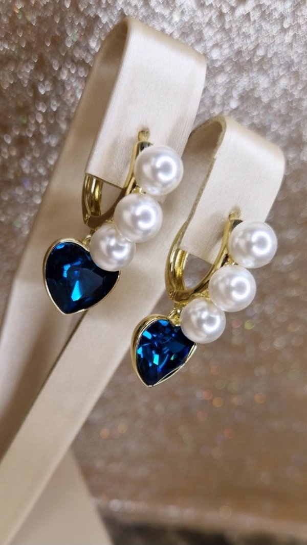 4345 Kolczyki złote pozłacane Austrian Crystal wiszące 14K cyrkonie Xuping serce perły