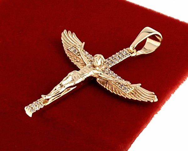 0509 Złota zawieszka cyrkonie błyszcząca pozłacana 18k Xuping krzyż
