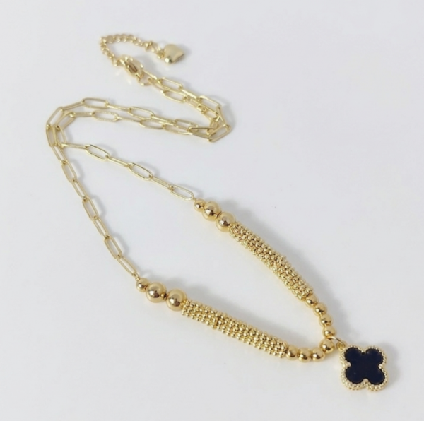 0233 Złoty łańcuszek naszyjnik 45+5cm pozłacany 14k koniczyna marokańska