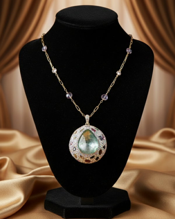 933a Naszyjnik kamienie naturalne agat mszysty 60+5cm pozłacany 14k 