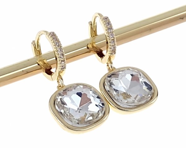 3065 Kolczyki złote pozłacane wiszące 14K kryształek crystal
