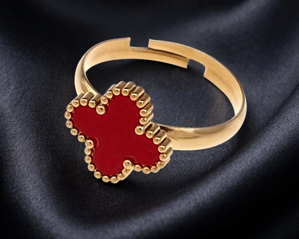 4246 Komplet kolczyki, naszyjnik 40+5cm, pierścionek złoty stal chirurgiczna koniczyna marokańska