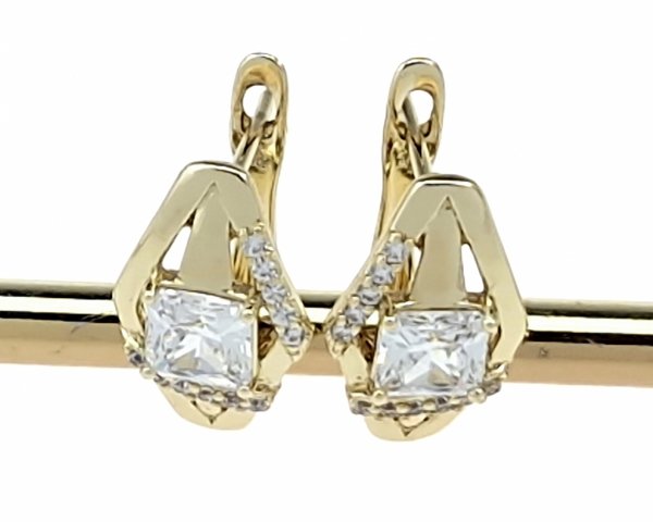 3375 Kolczyki złote pozłacane wiszące 14K cyrkonie 