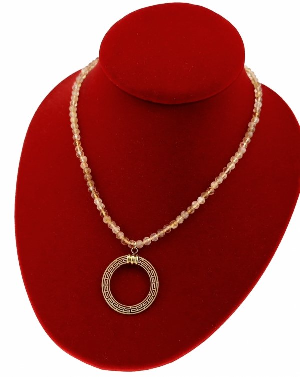 1926g Złoty łańcuszek cytryn kamień naturalny 44+5cm stal chirurgiczna nierdzewna naszyjnik