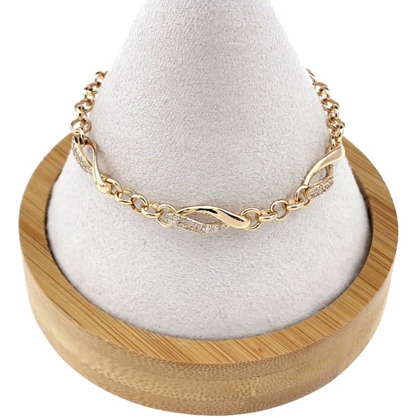 486e Bransoletka złota cyrkonie pozłacana 19cm 18k Xuping 