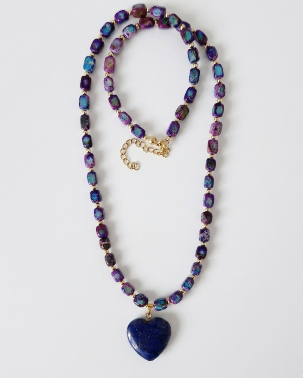 691L Naszyjnik jaspis cesarski kamień naturalny 55+5cm stal chirurgiczna nierdzewna