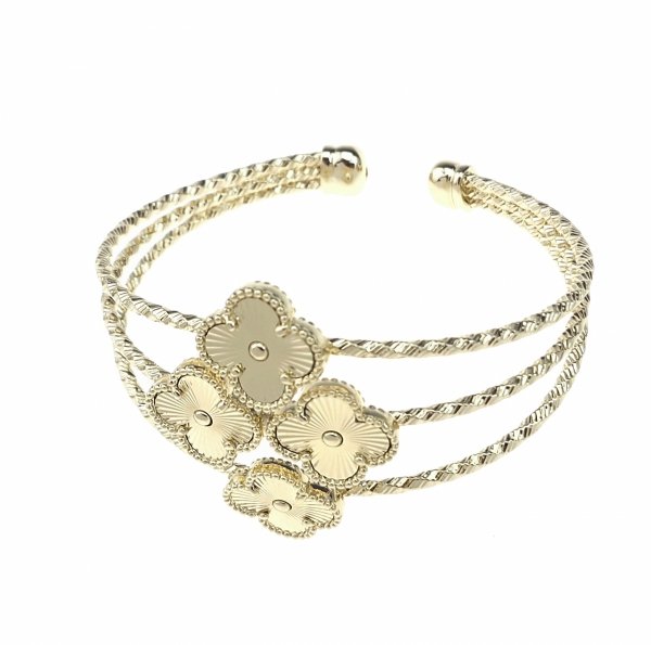 Pas67 Bransoletka elegancka złota 6cm bangla pozłacana 14k koniczyna marokańska