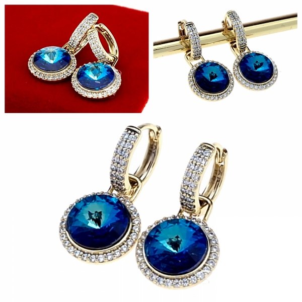 530b Kolczyki złote pozłacane cyrkonie wiszące 14K Xuping Austrian Crystal