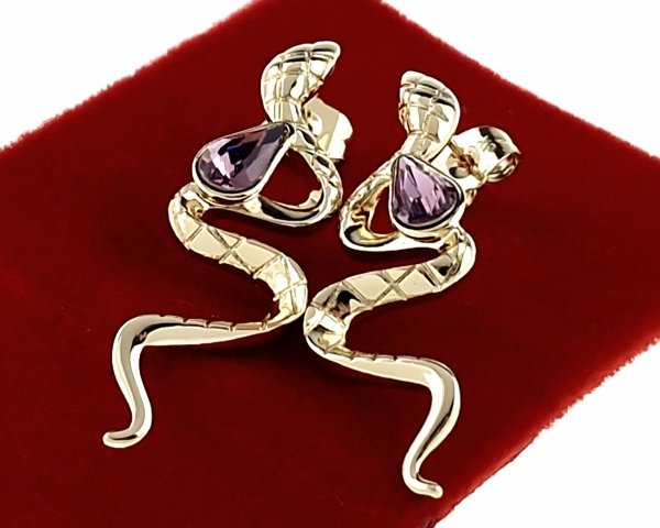 719 Kolczyki złote pozłacane cyrkonie wiszące 14K Xuping Austrian Crystal żmija